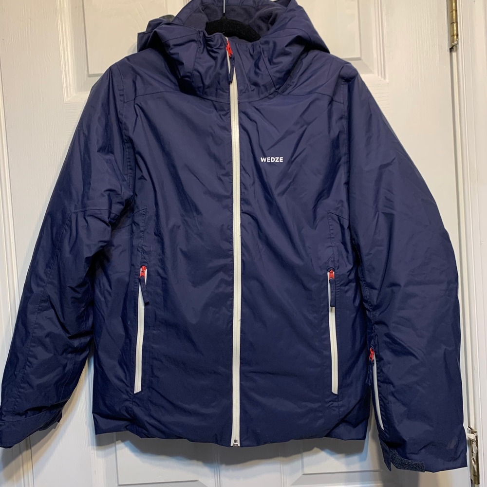 Wedze Ski Jacket 14 Years Piste 500 Navy Blue Waterproof Hooded Snow Gear Skiing
